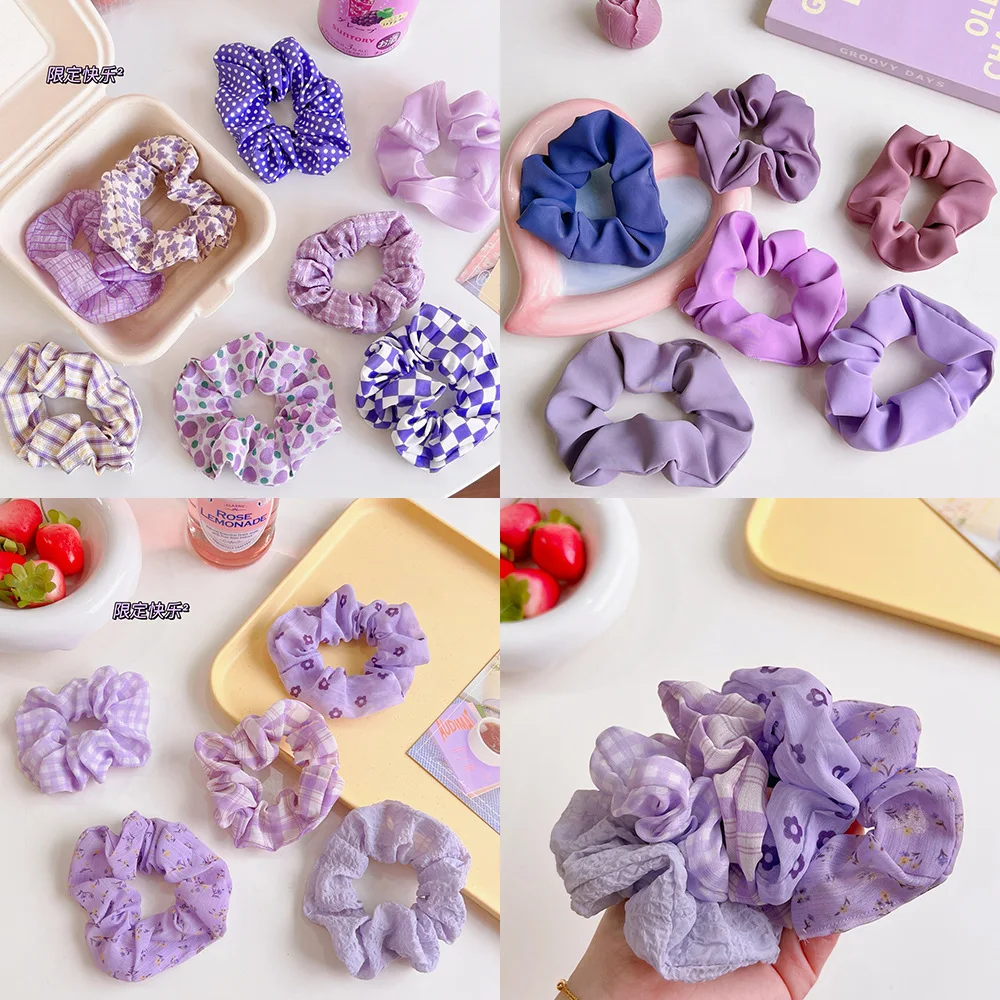 

Korean version of the French large intestine ring broken flower plaid hair ring ins girl hair rope cute hair accessories new