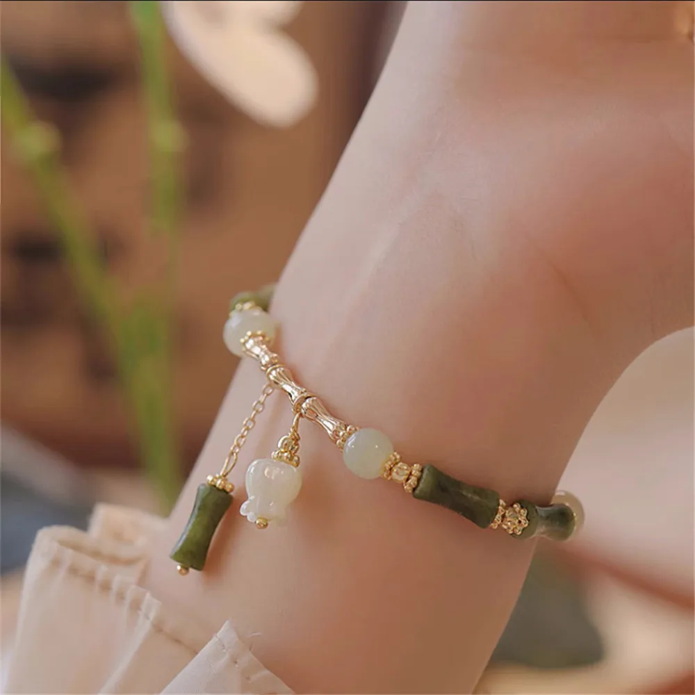 Новый китайский стиль бамбуковые бусины браслет натуральный нефрит женские