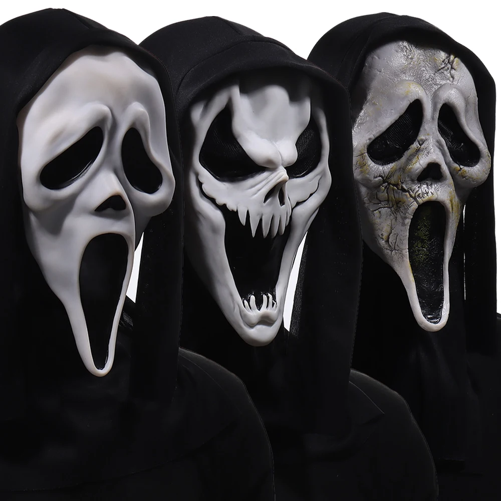 

Halloween Scream Ghost Face Mask Cosplay Creepy Adult Skull Headgear Helmet Crazy Horror Evil Demon Killer Screech Costume Props