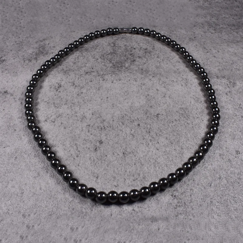 Ожерелья для магнитной терапии черные круглые бусы из гематита чокер цепь