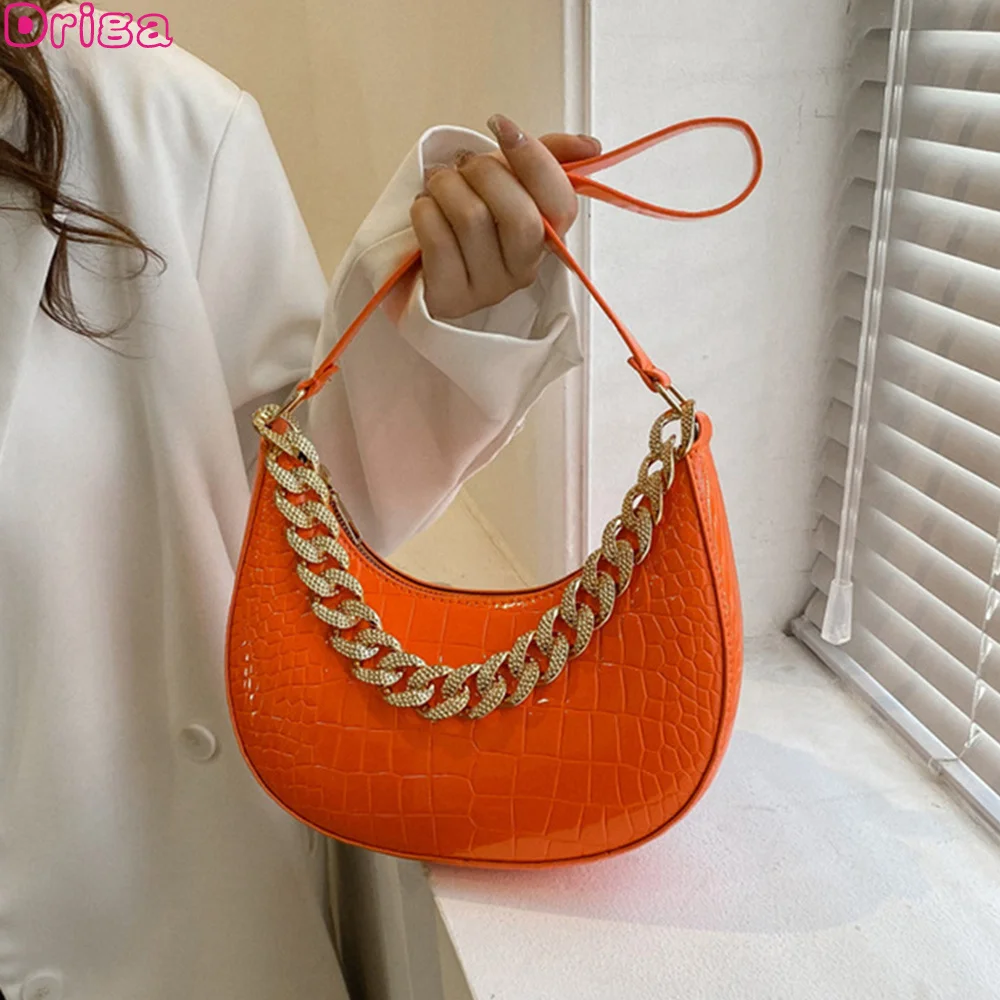 

Women 2023 New Underarm Handbags Crocodile Patten Chain Shoulder Bags Solid Color Pu Leather Elegant Hobo Bags