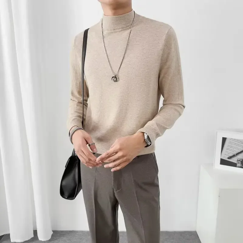 Men's Trendy Pullover Solid Color Sweater Knitted Top Casual Crew Neck Base Layer Inner For Autumn Winter
