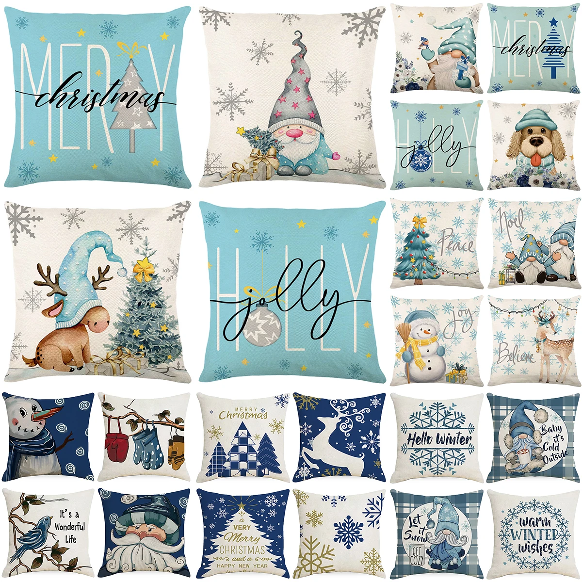 

Christmas Cushion Cover 45×45cm Xmas Throw Pillow Covers Christmas Cartoons Blue Theme Pillowslip Home Decor Pillowcase