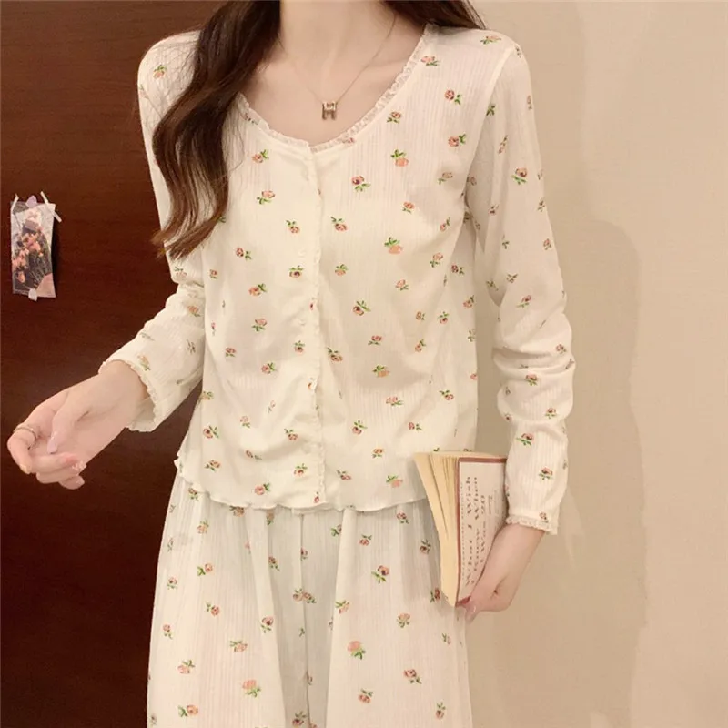 Japanese Style Housewear Suit Women's Pajamas Spring Autumn Cotton Long-Sleeved Cardigan Sleepwear Pyjama Femme Nightwear