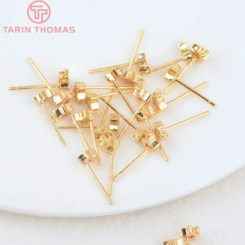 (2017)6 шт. 5x14 мм отверстие 1 24-каратное золото латунь с цирконом серьги-гвоздики со