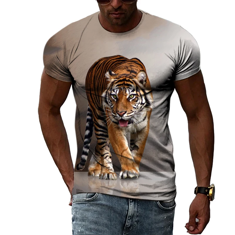 

Cool Tiger Summer Fashion Domineering Casual Personality 3D Harajuku Print Men's Comfortable Round Neck Short Sleeve T-Shirt Top