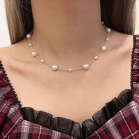 new fashion pearl choker necklace gold color cute geometric clavicle chain charm necklaces for women jewelry girl gift 2022