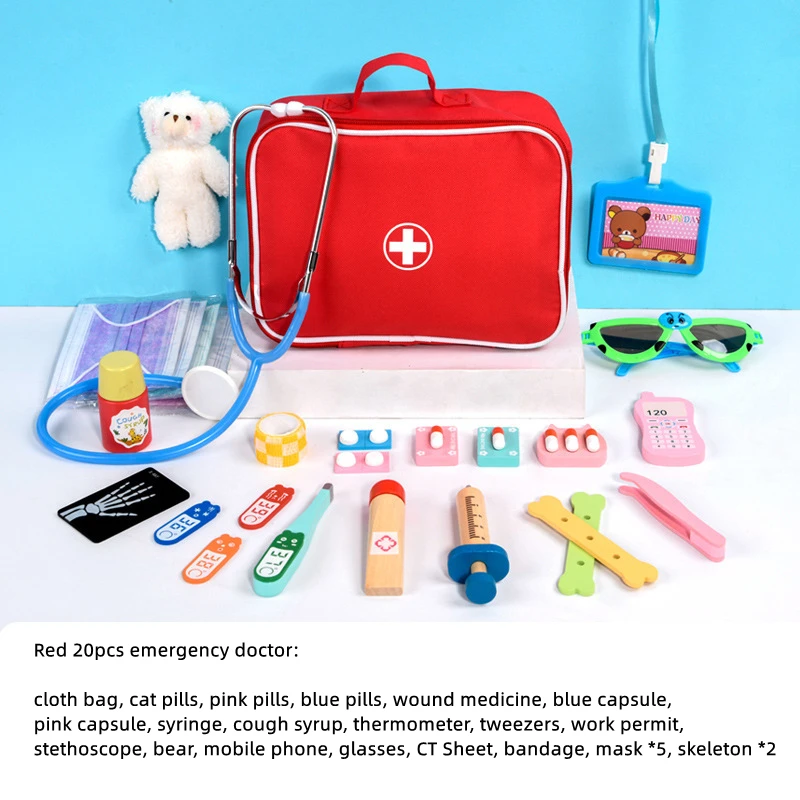 Kids Role Playing Pretend Toy Wooden Pretend Play Doctor Educational Toys for Children Medical Simulation Medicine Chest Set images - 6