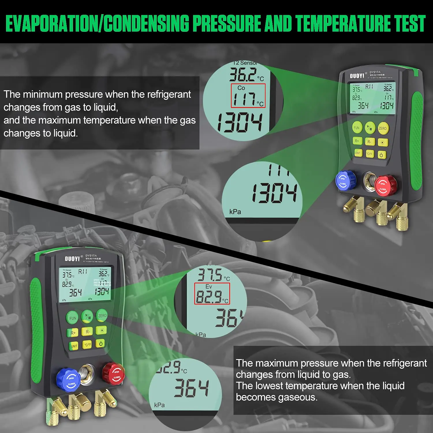 DY517A Цифровой вакуумный манометр Hvac холодоагента набор датчиков температуры