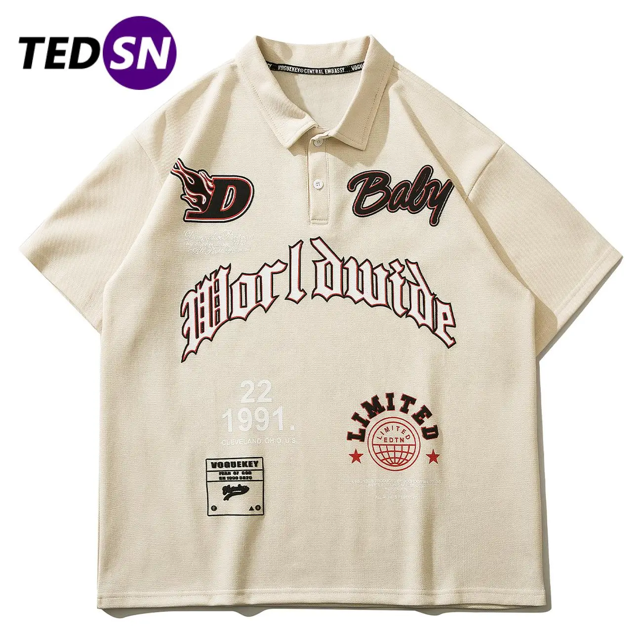 

TEDSN 2022ss Polo Oversized Short Sleeve T Shirt Letter Print Men Women Tshirt Unisex Harajuku Streetwear Summer Hip Hop Tees