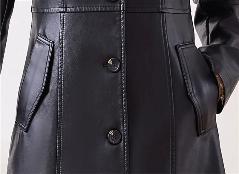 Новая осенняя длинная кожаная куртка больших размеров женская зимняя ветровка