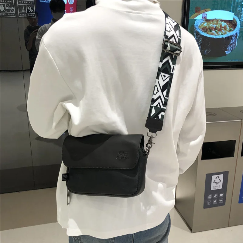 

trendy men's shoulder bag Korean fashion ribbon men's and women's cross body backpack hip hop flip man's bag
