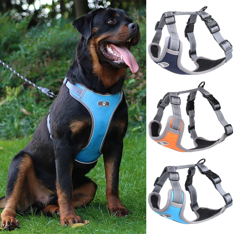 

Reflective Dog Harness for Large Dogs Adjustable Nylon Mesh Pet Vest Harness with Safety Lock Buckle for Pitbull Rottweiler