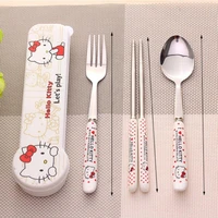 kawaii sanrio hello kitty stainless steel portable cutlery chopsticks spoon fork set cartoon anime plush toy girl birthday gift