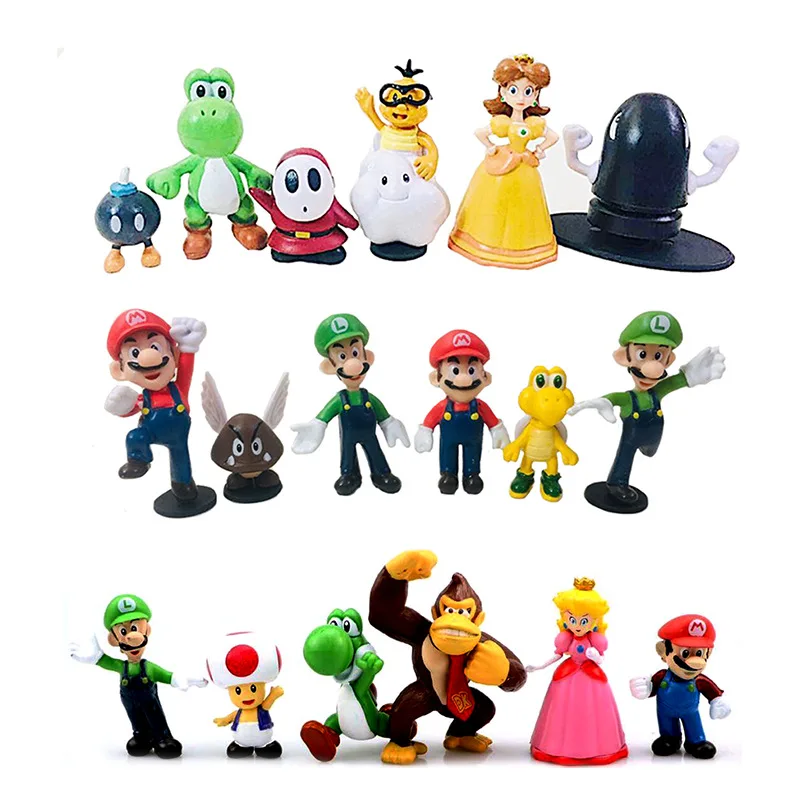 

18 Pcs/Set Super Mary Princess, Turtle, Mushroom, Orangutan, Super Mary Action Figures, 2"