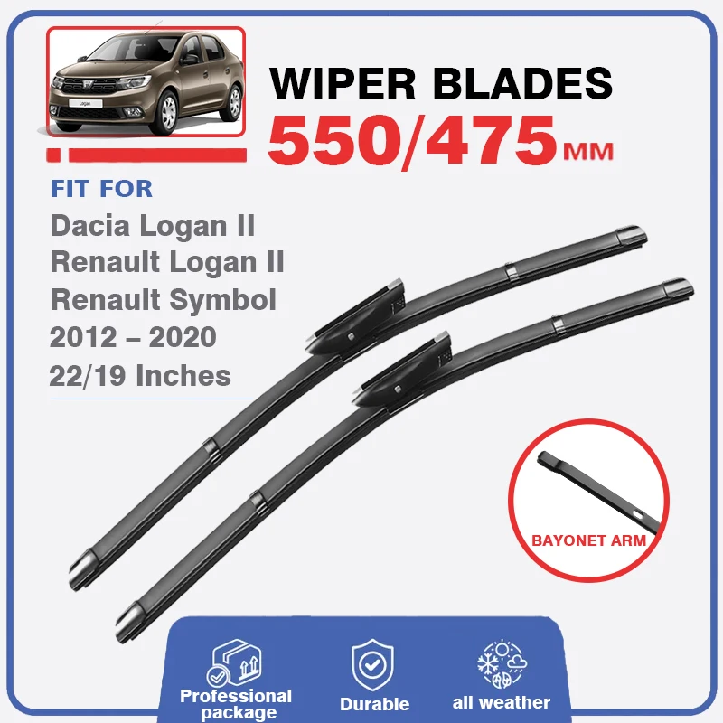 

22"+19" Car Front Wiper Blades Set For Renault Dacia Logan 2 II MK2 2013 - 2020 Symbol Windscreen Windshield Window 2015 2016