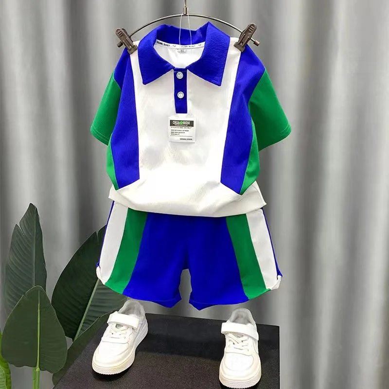 

Летняя одежда для маленьких мальчиков, рубашка с коротким рукавом и шорты, спортивная одежда из двух предметов, детский Модный Цветной комбинированный костюм