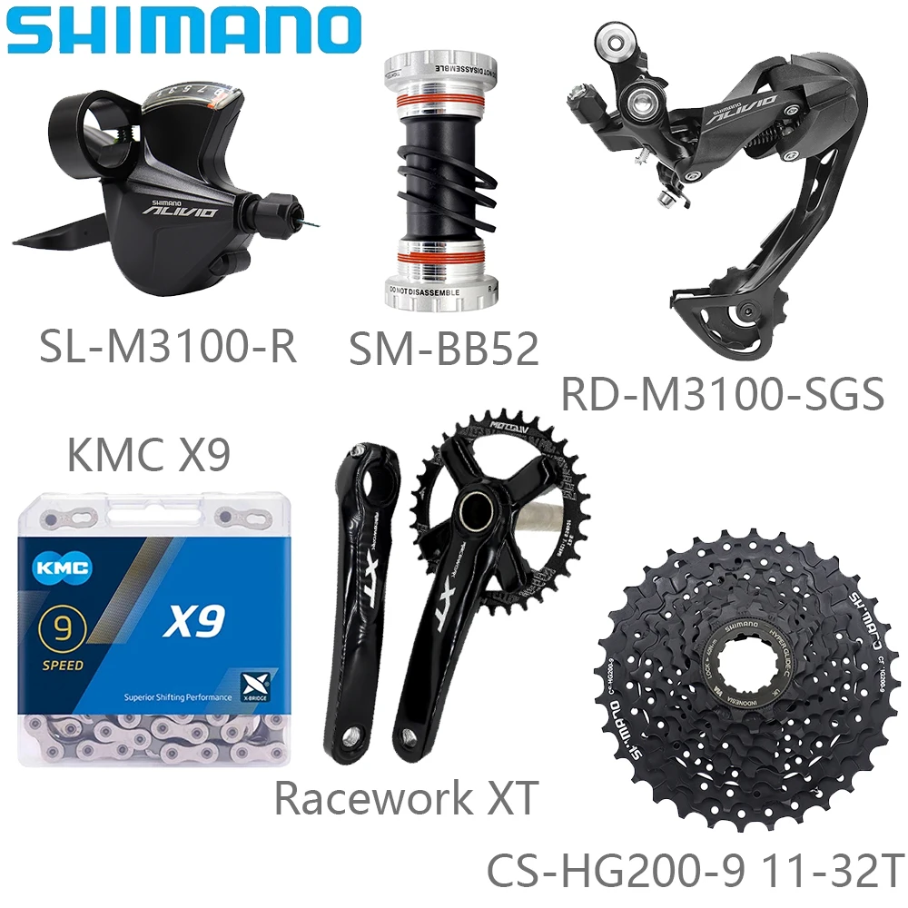 SHIMANO M3100 9-скоростные комплекты переключателей KMC X9/HG53 Chain Racework XT Crankset CS-HG200-9 11-32T/34T/36T