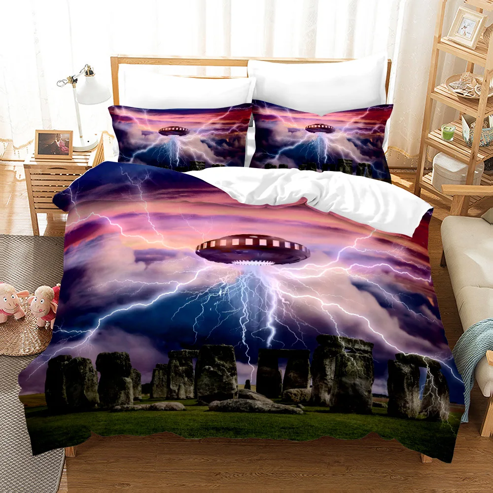 

UFO Pattern Duvet Cover Mysterious Alien Abstract Trippy Space King Queen Size Quilt Cover with Pillowcase for Kids Teens Adults