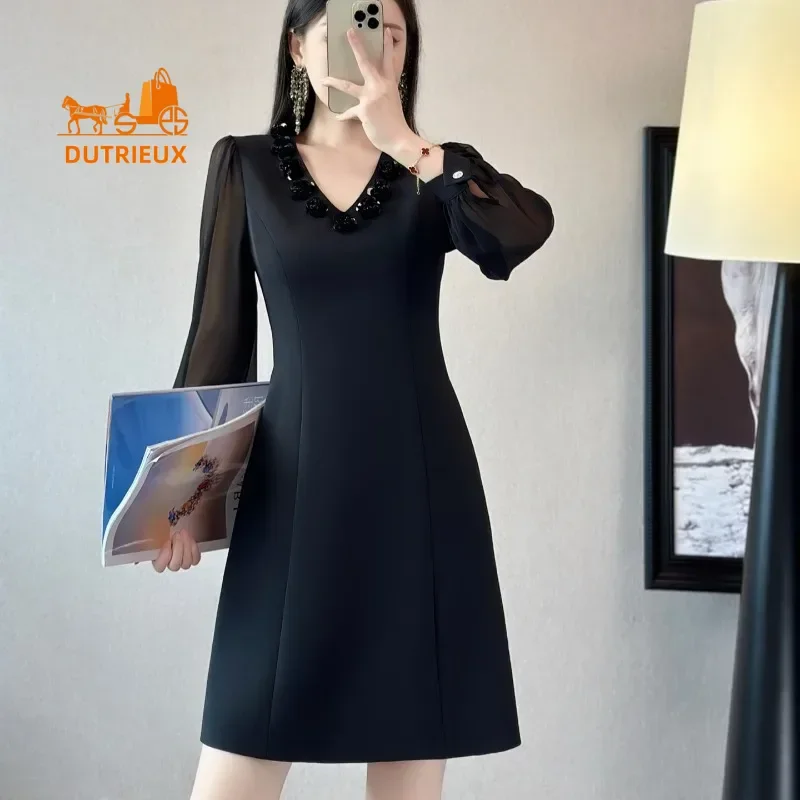 Новое модное французское элегантное женское черное платье летнее шелковое белое