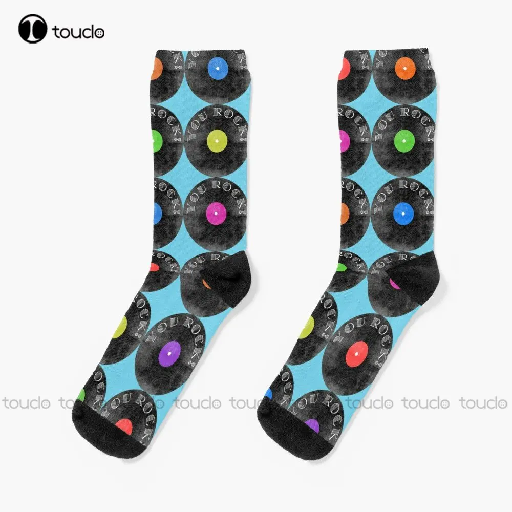 You Rock Record Pattern Socks Red Baseball Socks Personalized Custom Unisex Adult Teen Youth Socks Custom Gift Streetwear