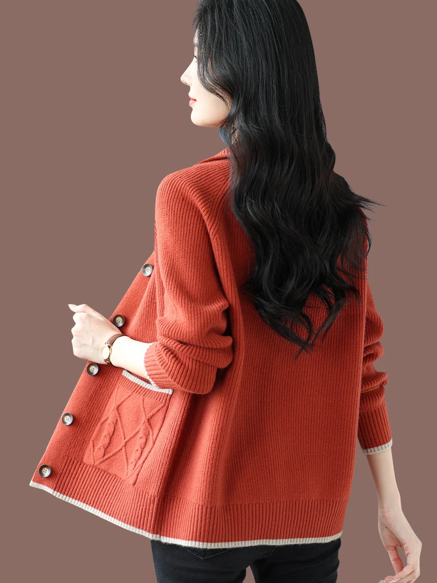 Lapel Fleece Knit cardigan Women Spring and Autumn Outdoor 2024 New Autumn clothes Sweater Outerwear Loose Shawl Cashmere Swe...