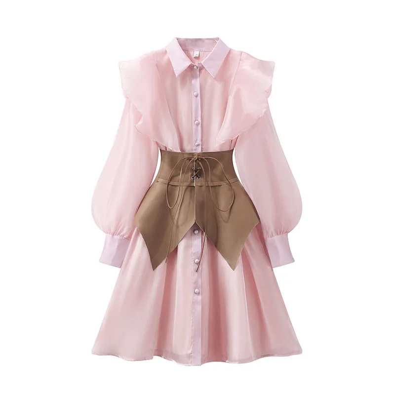 

Женское Короткое платье-рубашка из искусственной кожи, корейский стиль, весна 2023