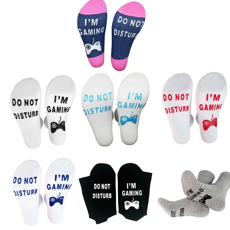 

Men Women Novelty Funny Saying Words Cotton Crew Socks Do Not Disturb Gaming Letters Printed Jacquard Mid Tube Hosiery Gamer