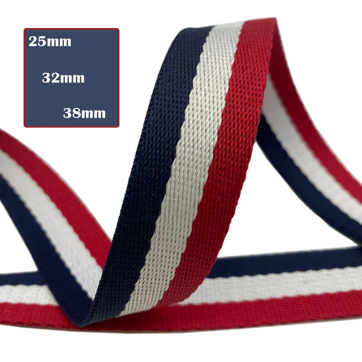 25MM 32MM 38MM Cotton Stripe 6 YARDS Webbing Navy Blue White