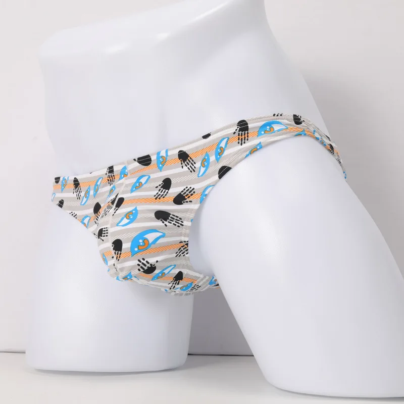 Мужские трусы брифы с заниженной талией черные шелковые U-образным мешочком