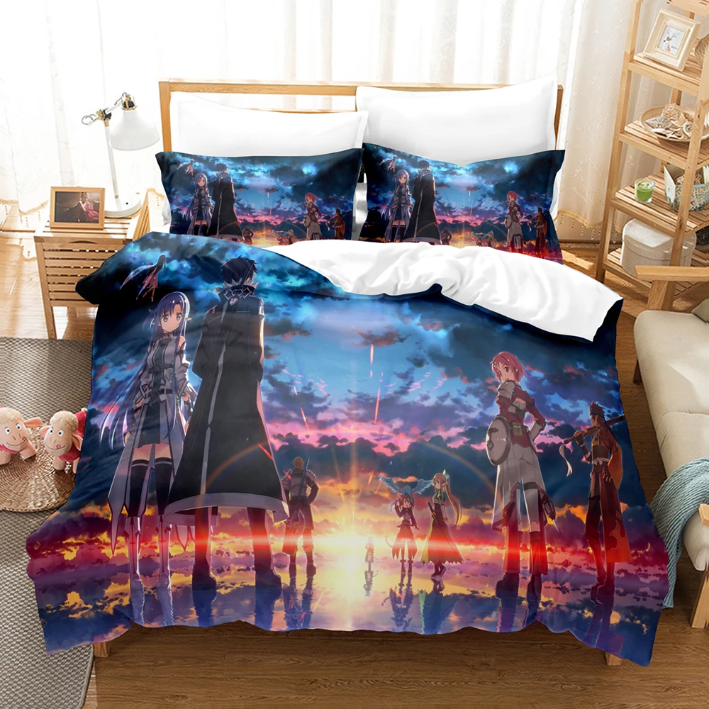 

Anime Sword Art Online Bedding Sets 3 Pieces Duvet Cover Cartoon Bedroom Kids Soft Luxury Bedclothes Boy Gifts