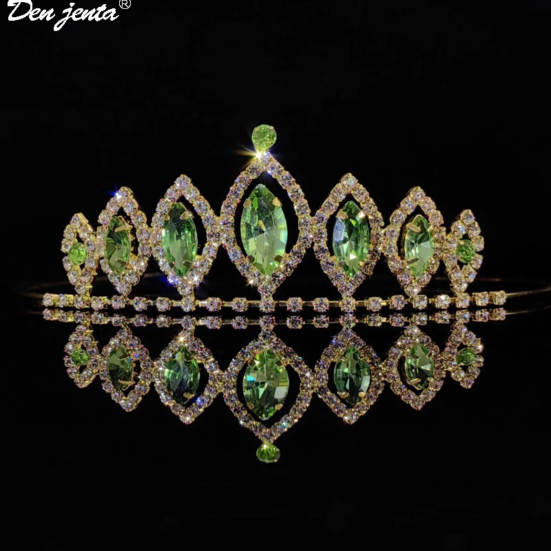 Jewelry Crown Headband Bridal Weddings Hair Accessories Green Glass Crowns Tiaras Girls Birthday Fashion Jewelry