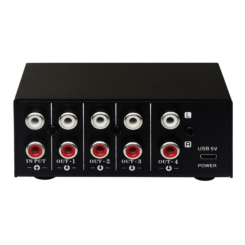 

1 In 4 Out Stereo Signal Source Splitter Audio Frequency Signal Distribute Device Non Consumption Output RCA Interface