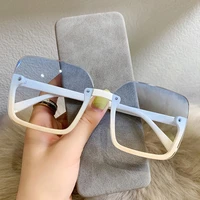 2022 fashion square sunglasses women vintage half frame oversized sun glasses for men luxury white blue eyewear uv400