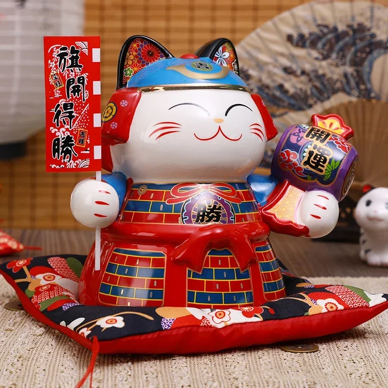 9-дюймовый японский самурайский орнамент керамический Maneki Neko счастливая кошка