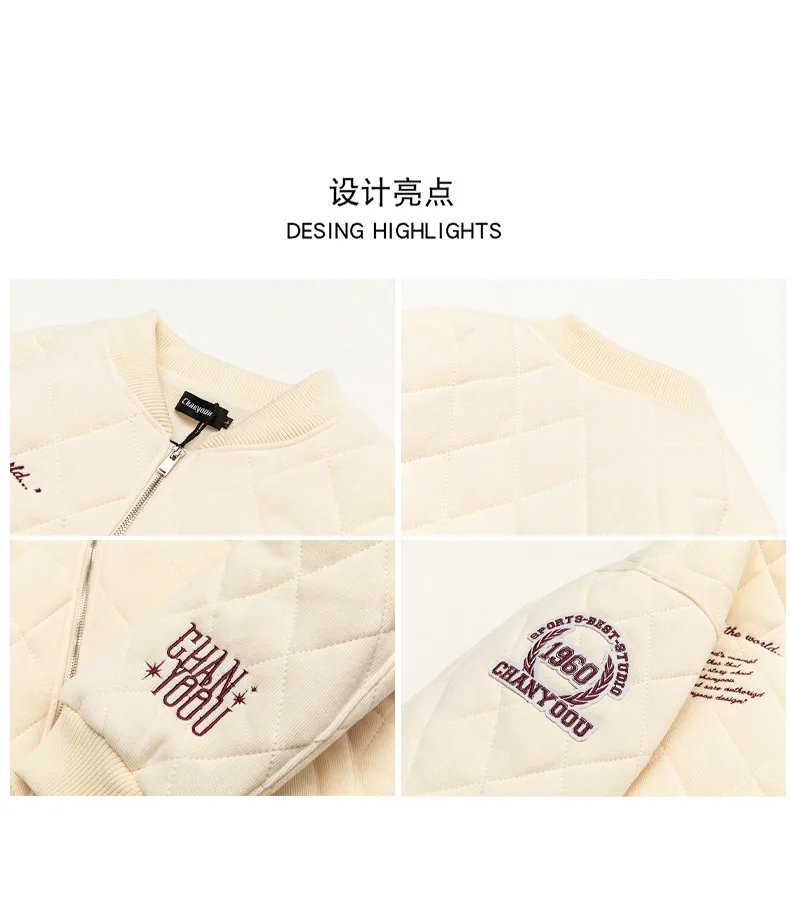 2022 New American retro baseball uniforms women's winter thickened oversize fried street rhombus cotton-padded clothes