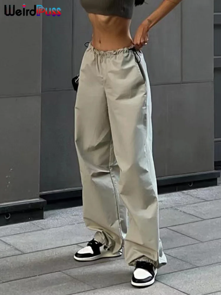 

Weird Puss Solid Casual Loose Cargo Pants Women Sporty Drawstring Y2K Fashion Vintage Wild Streetwear Hip Hop Female Trousers