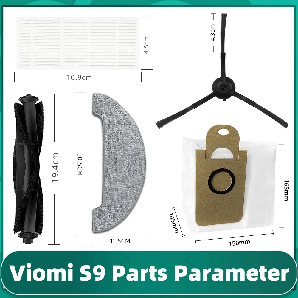 Main Side Brush Hepa Filter Dust Bag Mop Cloths Rag for Viomi S9 Robot Vacuum Cleaner Replacement Parts Accessories