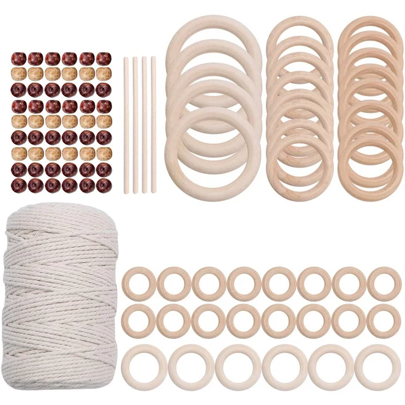 

Натуральный шнур с деревянным кольцом, деревянные палочки, окрашенные деревянные бусины для подвешивания растений, рукоделия, вязание