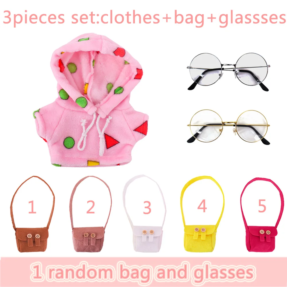 

Doll Clothes 3Set Hoodie+Glasses+Messenger Bag For 30Cm Yellow Duck Doll Plush Stuffed Toy lalafanfan Accessories Child's Gifts