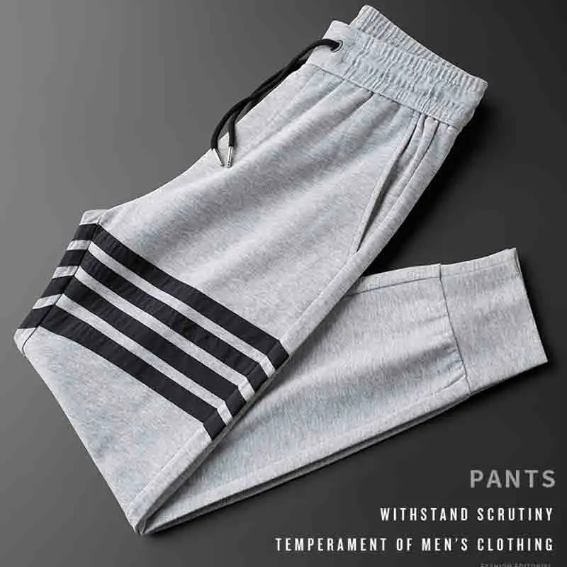 

Jane European light luxury spring and summer cotton elastic gray men's knitted leggings slim fit trend casual sports pants men
