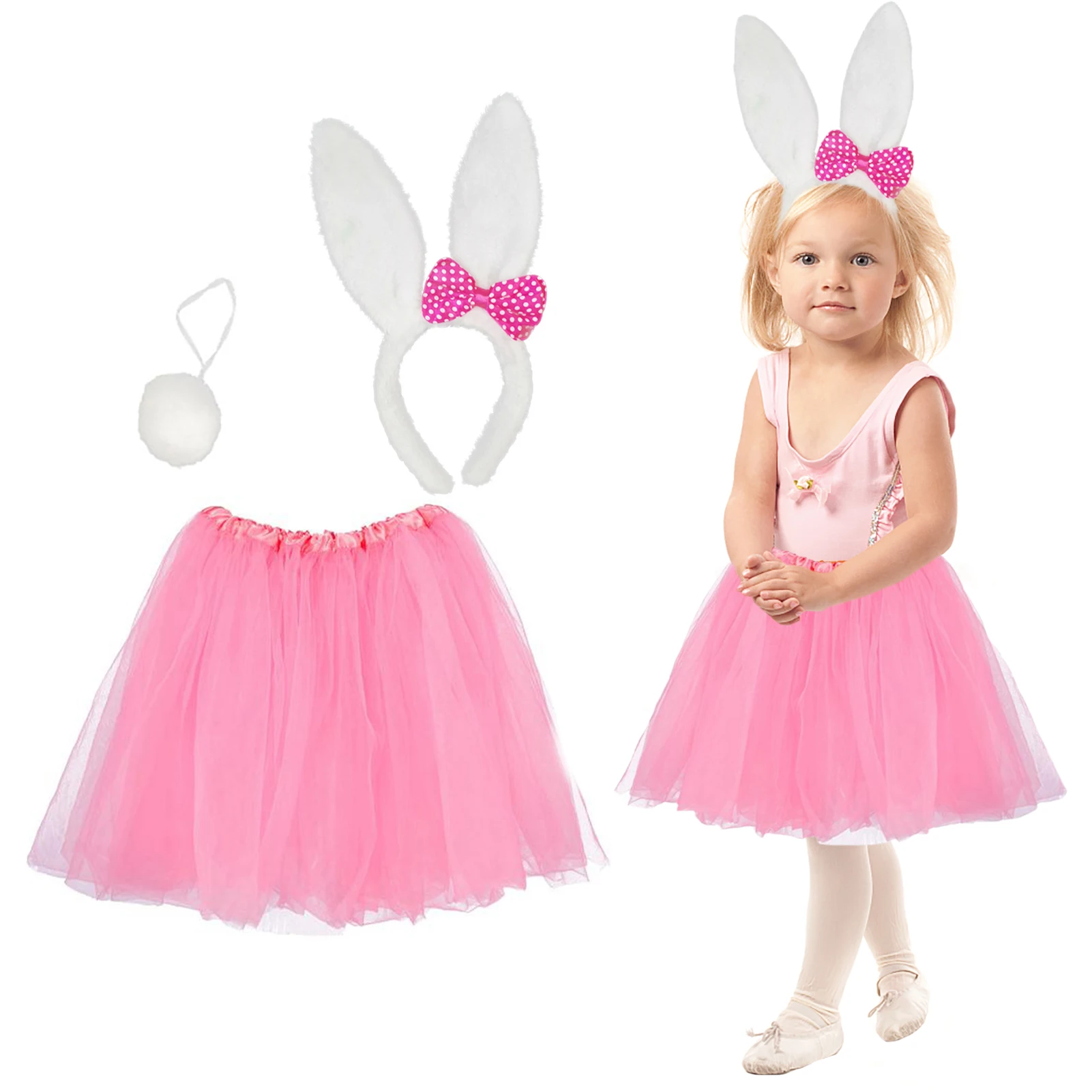 

Bunny Ears Pink Cute Easter Rabbit Costume For Kids Halloween Easter Dress Up Cosplay Accessories Set Size Fits All Ages &