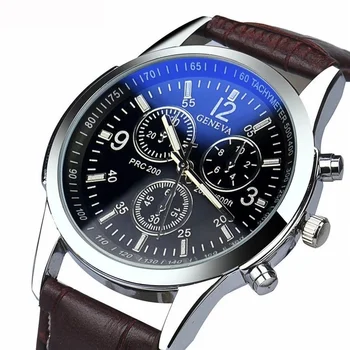 Luxury Fashion Mens Watch Leather Band Quartz Wrist Business Watch Simple and Stylish Dress Wristwatch Blue Glass Men Watch 2