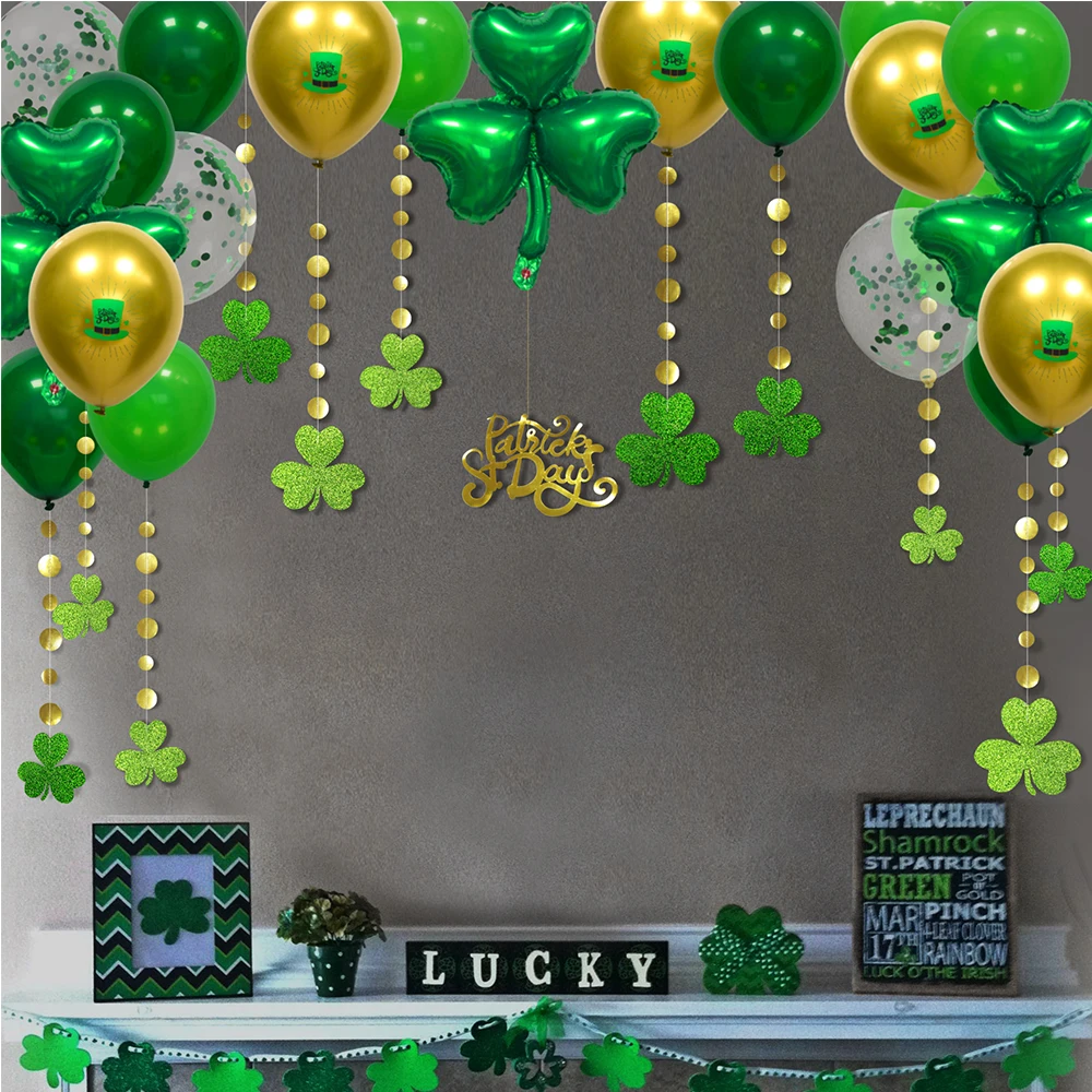 

St Patricks Day Green Balloon Saint Patricks Party Decorations Shamrock Clover Garlands Streamer Backdrop Hanging Ballons Decor