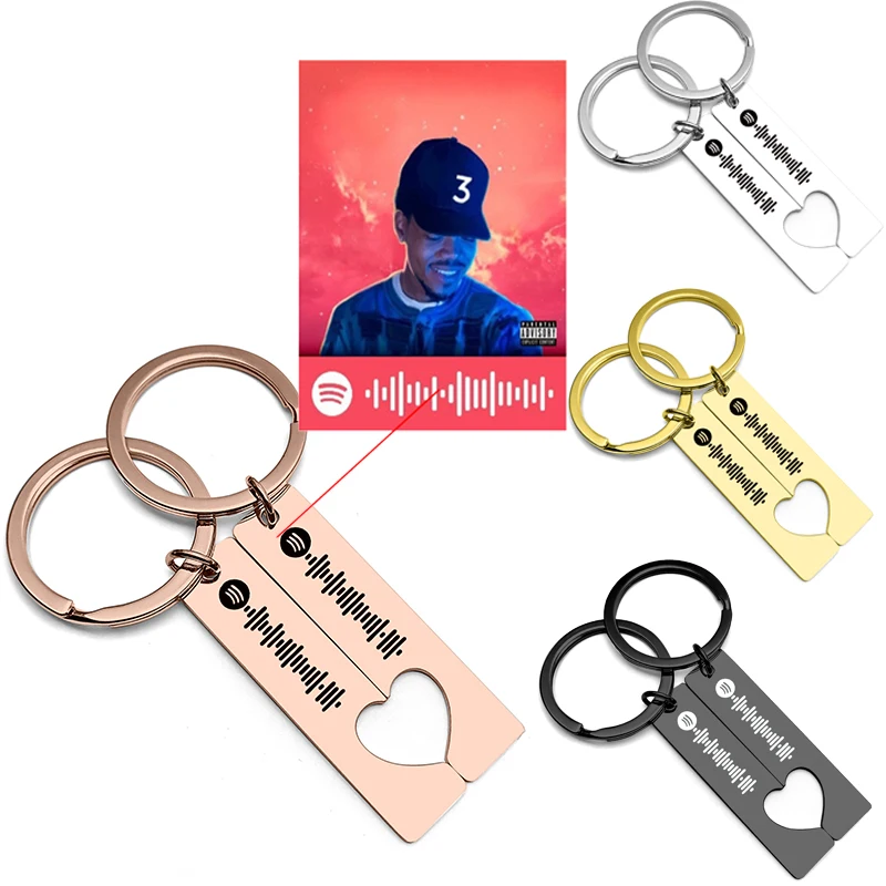 

Personalized Spotify Code Keychains Stainless Steel Music Couple Keyring For Women Men Gift Engrave Key Ring Jewelry