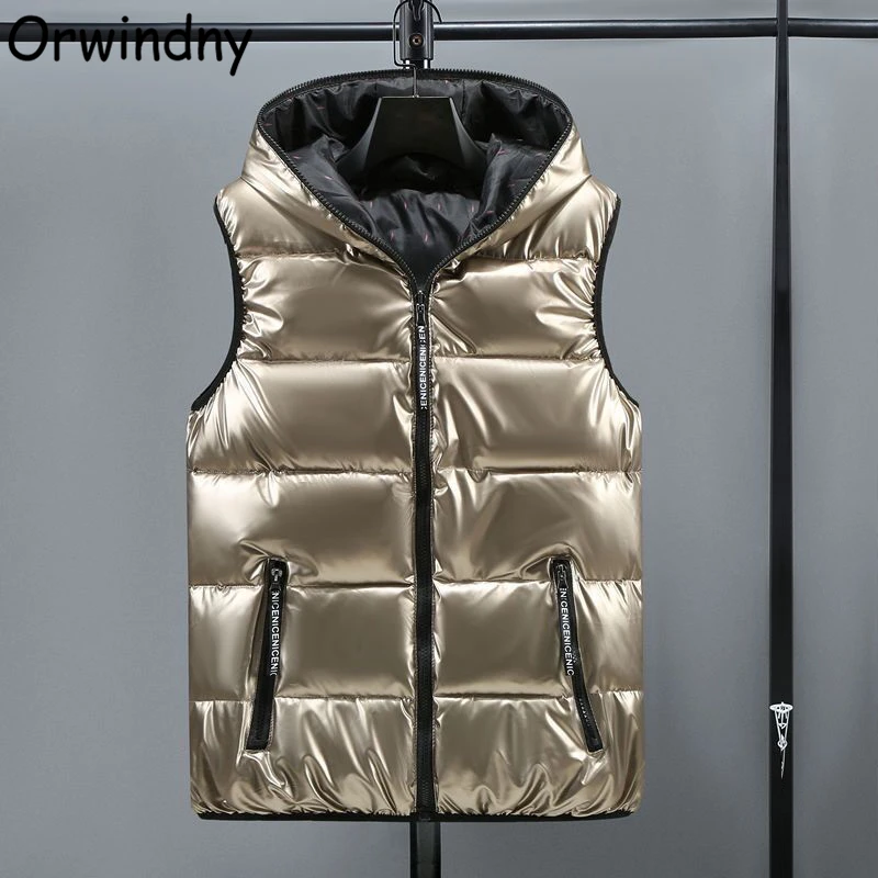 

Men's Vest Autumn Winter Warm Waistcoat Waterproof Glossy Fashion Man Vests Outwear L-6XL Orwindny