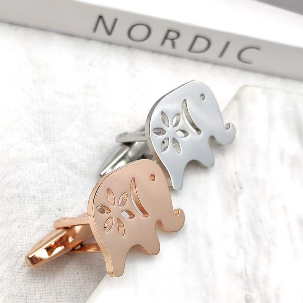 

Man shirt cufflinks Stainless Steel jewelry Personality gold Elephant shape Suit Buttons for clothing men wedding groomsmen gift