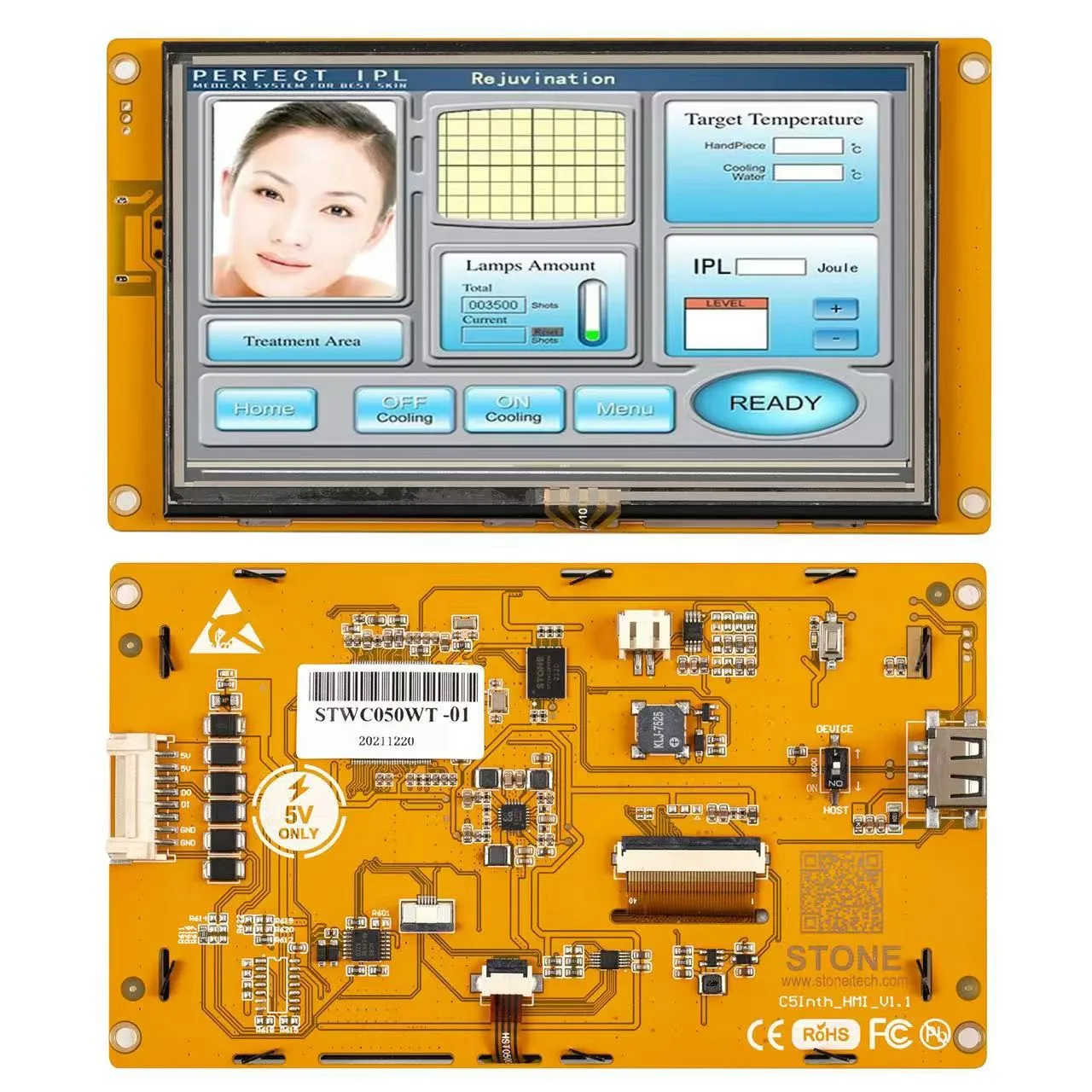 7 Inch 800x480 HMI TFT LCD RGB 262K Touch Panel with Controller Board + Driver + GUI Software + UART Port