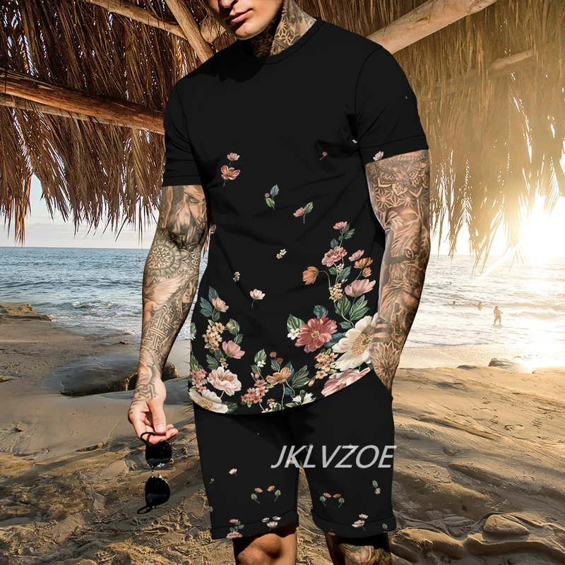 Summer t shirt Set For Men 3D print 2-piece Set Men's T-shirt Short Sleeve+Shorts Oversized T-shirt Male Casual Sport Suit Man