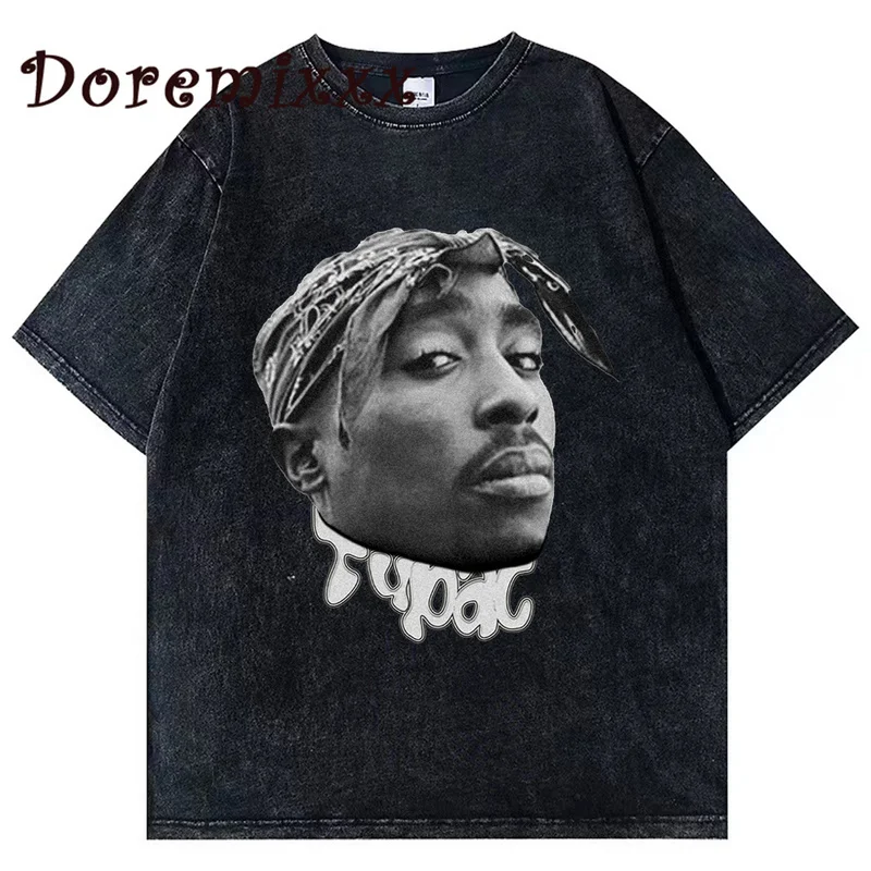 

Vintage Washed T-shirt Rapper Hip Hop Pop Music Singer Cotton Tupac Graphic Men T Shirt Tee Tshirt Womens Tops Unisex Streetwear